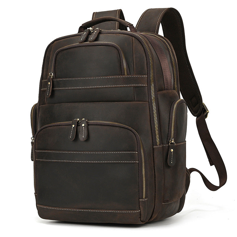 Men's Capacity Leather Black Cowhide Shiralee Leisure Backpacks