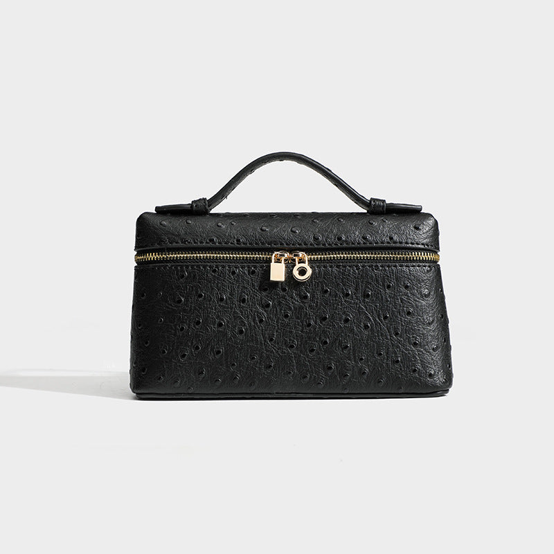Genuine Leather Ostrich Grain Lunch Box Small Square Bags