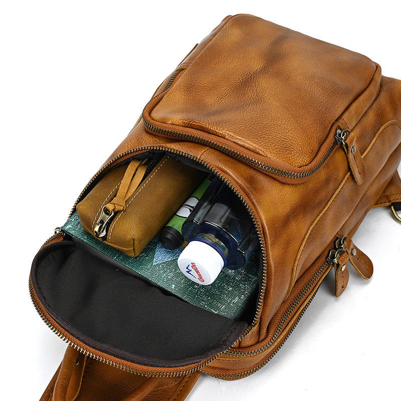 Men's Leather Retro Vegetable Tanned Top Layer Men's Chest Bags