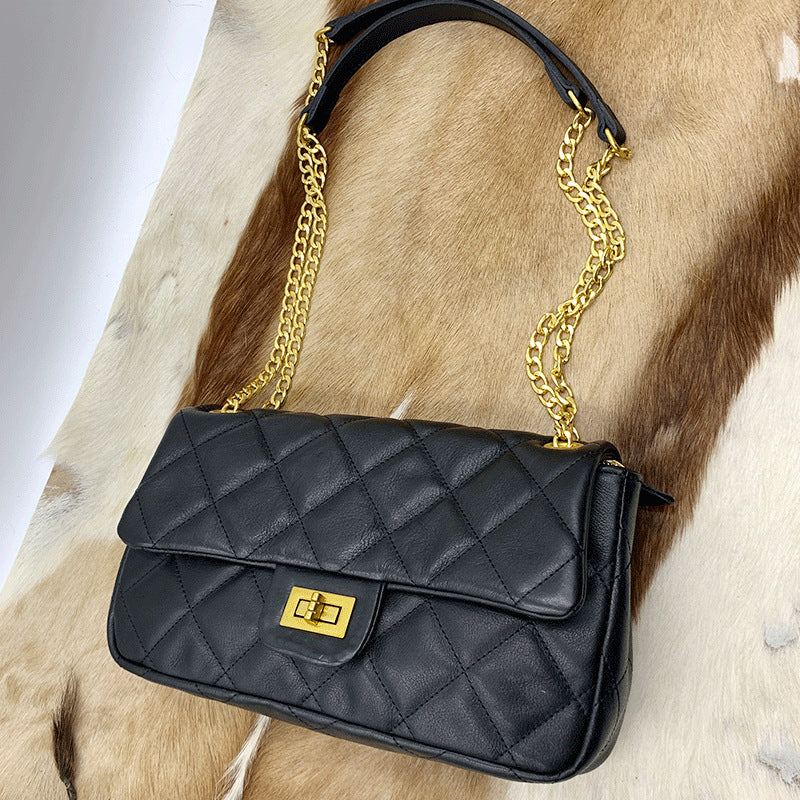 Women's Cowhide Diamond Pattern Fashionable Genuine Leather Classic Style Bags