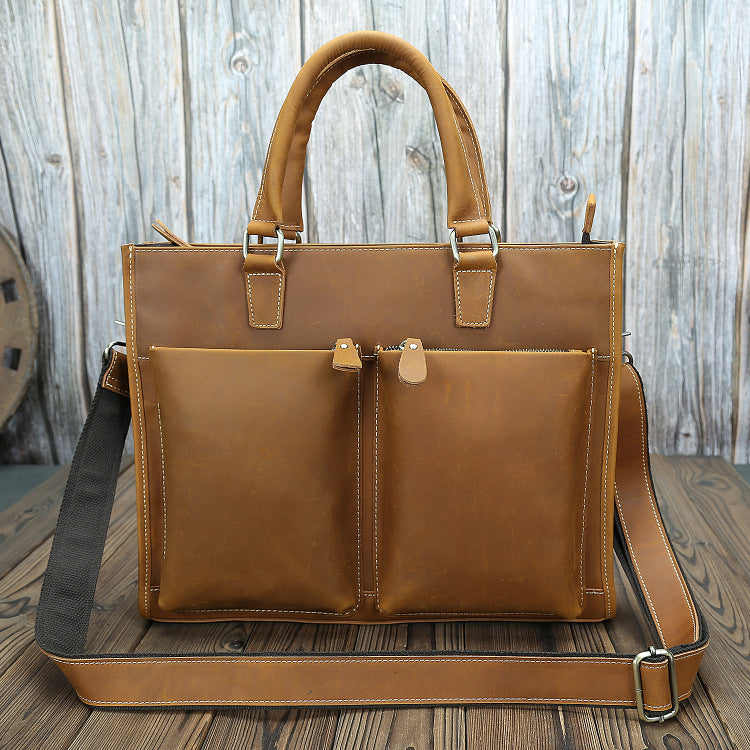 Men's Crazy Horse Leather Large Capacity Genuine Men's Briefcases