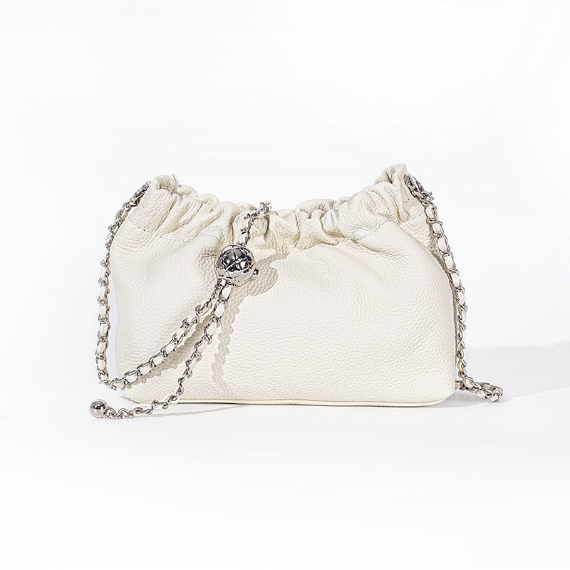 Women's Cloud Underarm Genuine Leather Golden Ball Chain Small Square Bags