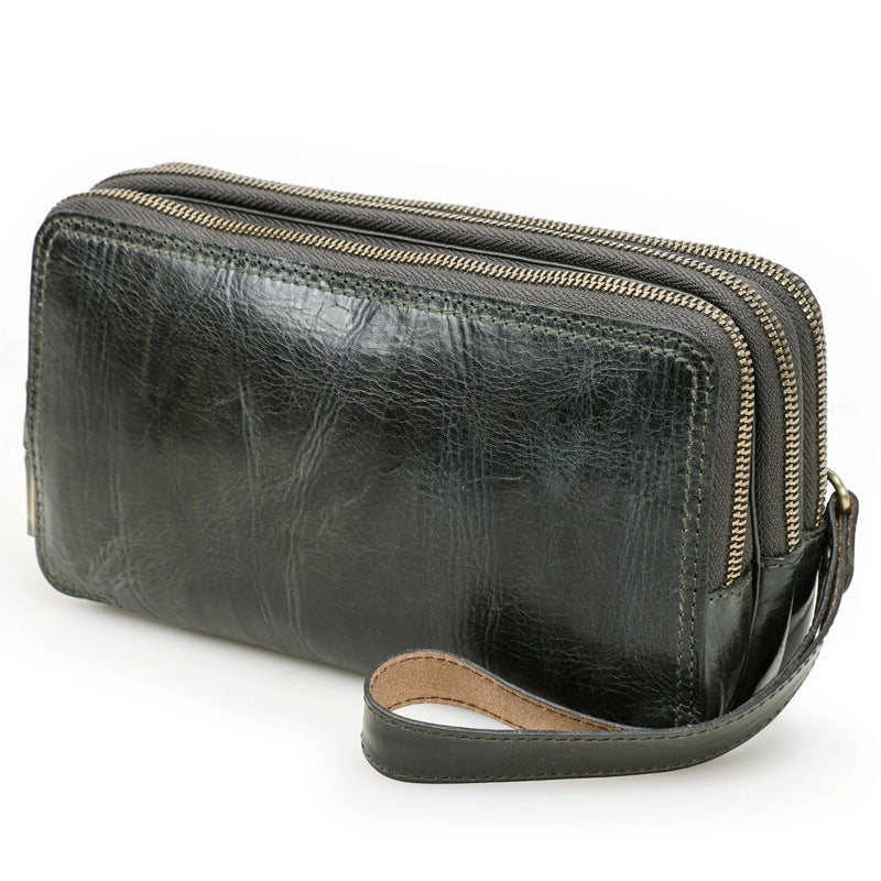Tree Lamb Oil Leather With Wrist Strap Clutch Men's Messenger Bags