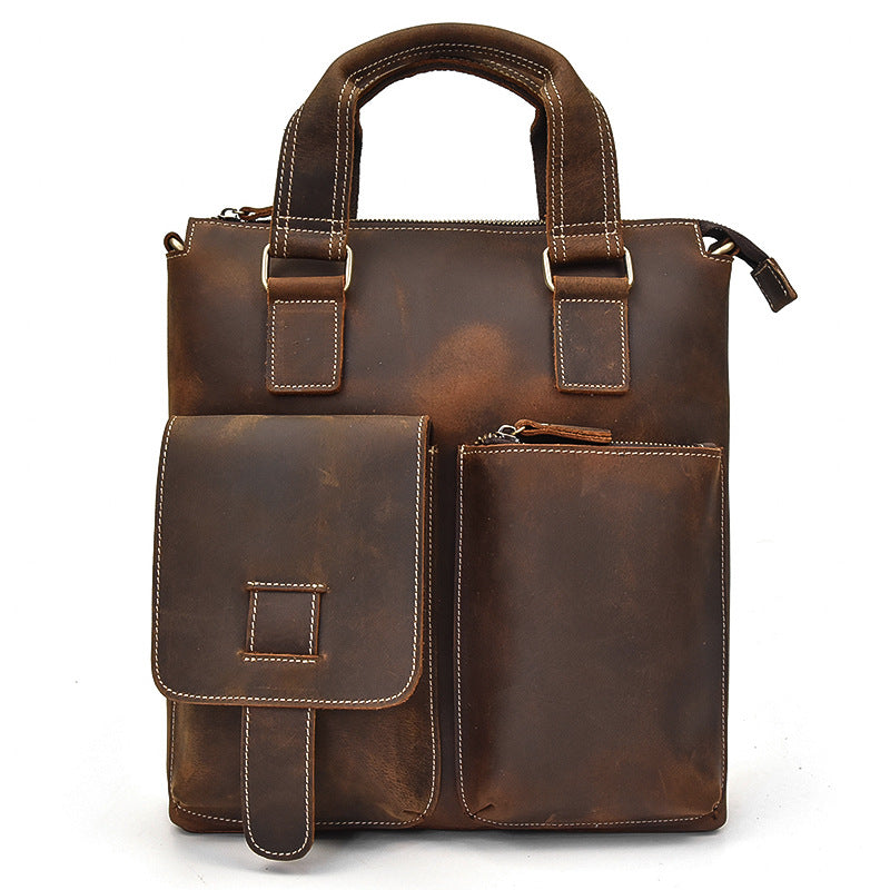 Men's Crazy Horse Leather Business Multifunctional Computer Men's Shoulder Bags