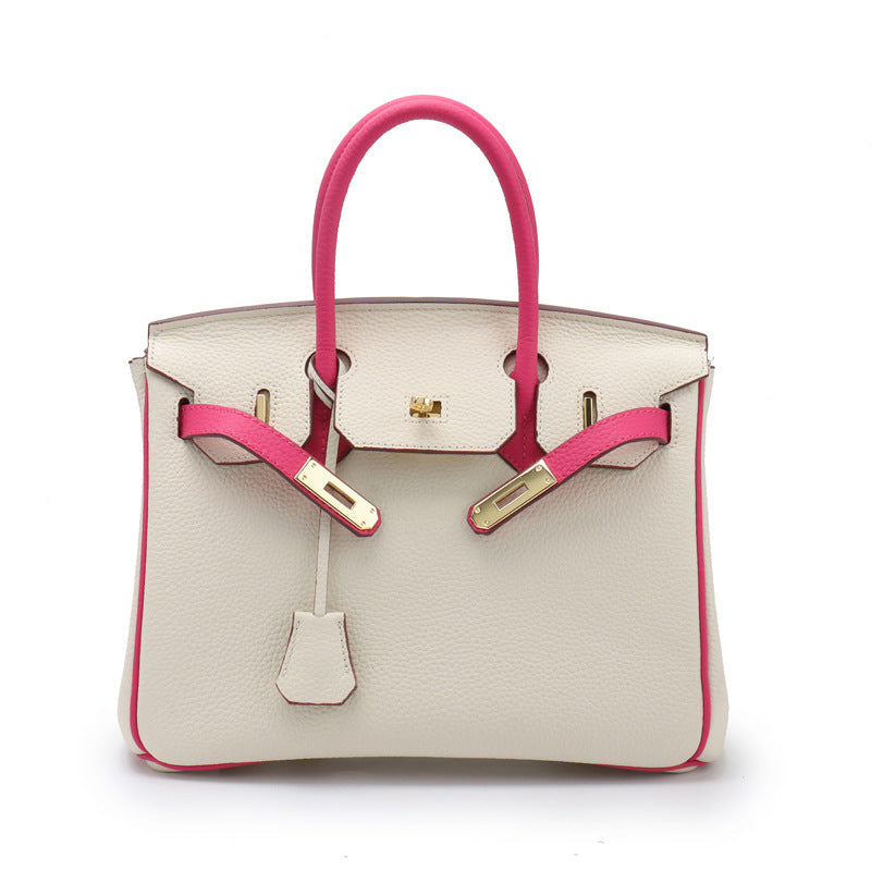 Women's Macaron Color Matching First Layer Cowhide Handbags