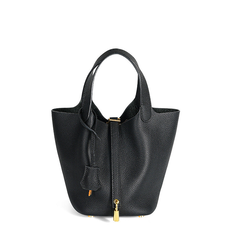 Women's High Quality Genuine Leather Vegetable Basket First Layer Cowhide Bucket Bags