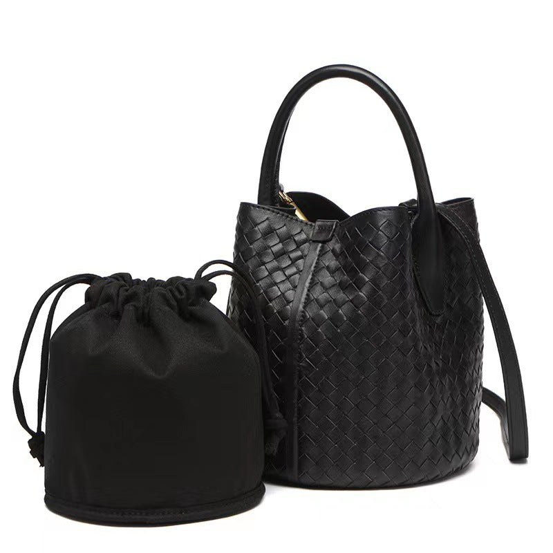 Women's Sheepskin Woven Large Capacity Vegetable Basket Bucket Bags