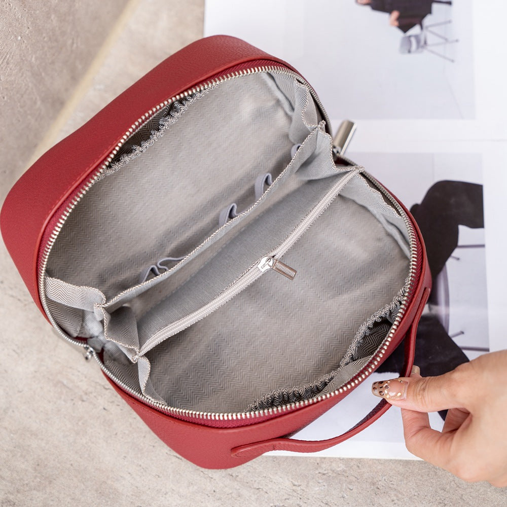 Cowhide Simple Style Large Capacity Wash Portable Cosmetic Bags