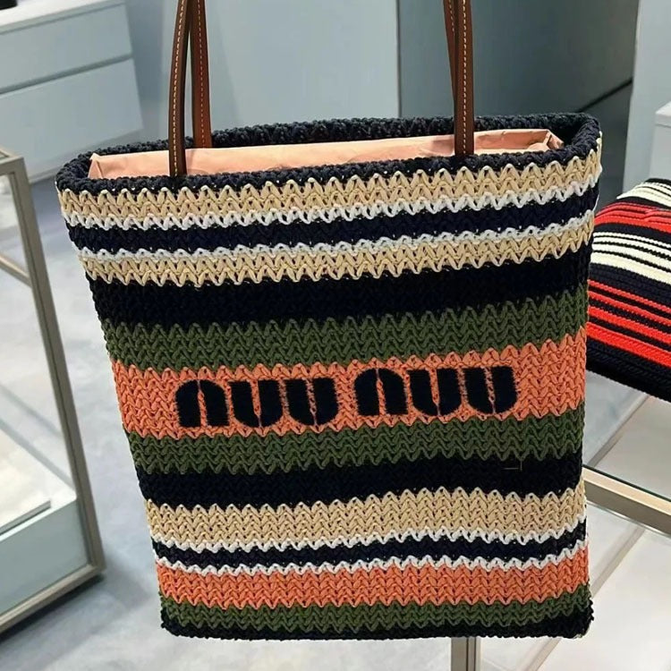 Colorful Stripes Woven Pouch Commuter Design Handbags