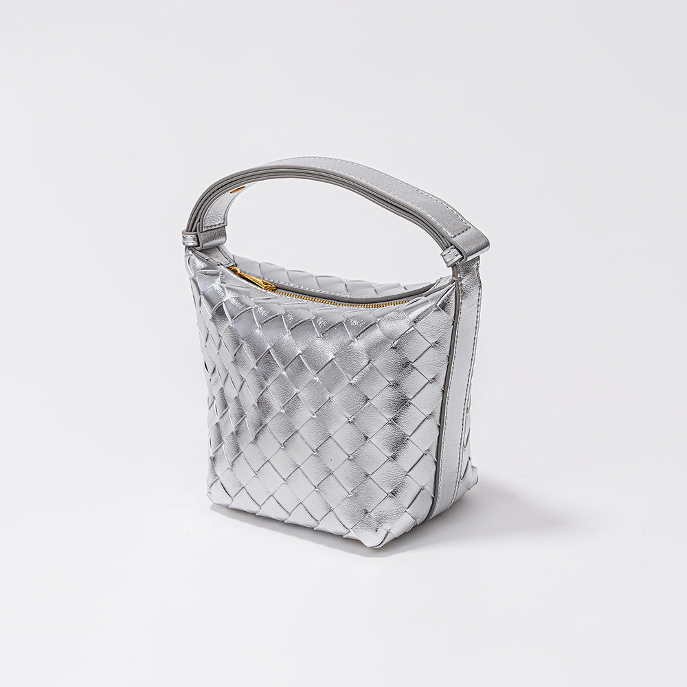 Women's Woven Lunch Box Style Design Sier Bucket Bags