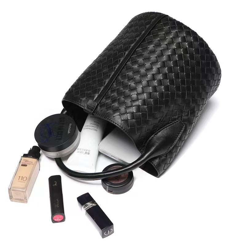 Women's Sheepskin Woven Large Capacity Vegetable Basket Bucket Bags