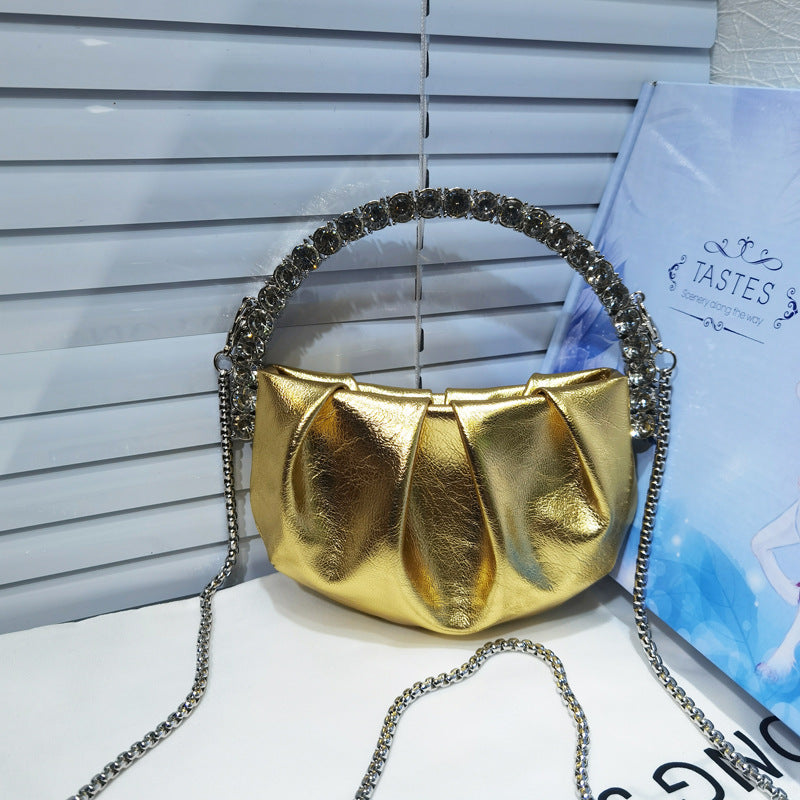Round Diamond Pleated Dinner Niche Cloud Crossbody Bags