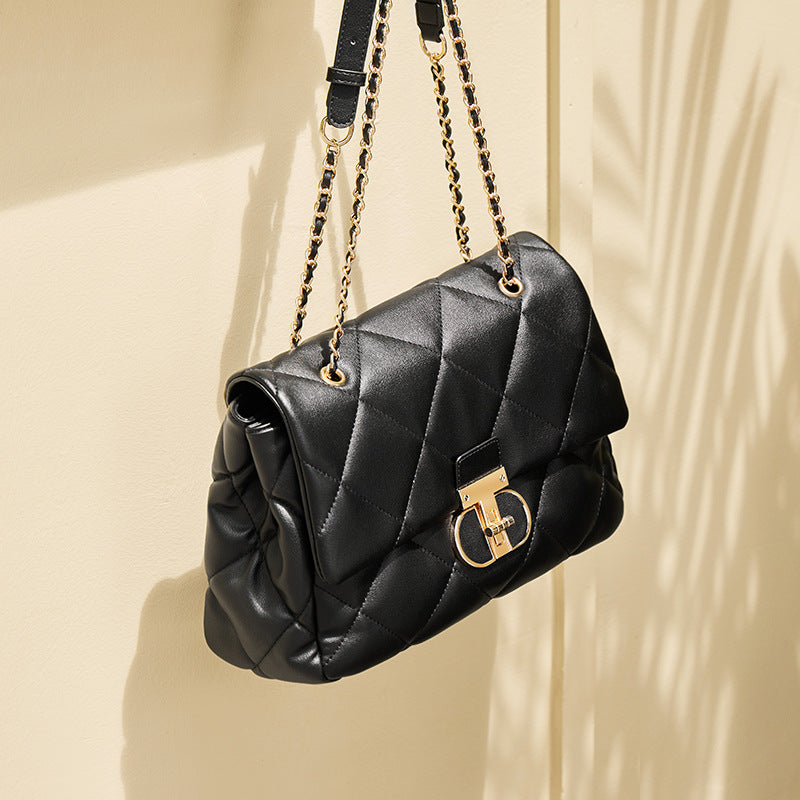 Women's Summer Large Capacity Rhombus Chain Genuine Shoulder Bags