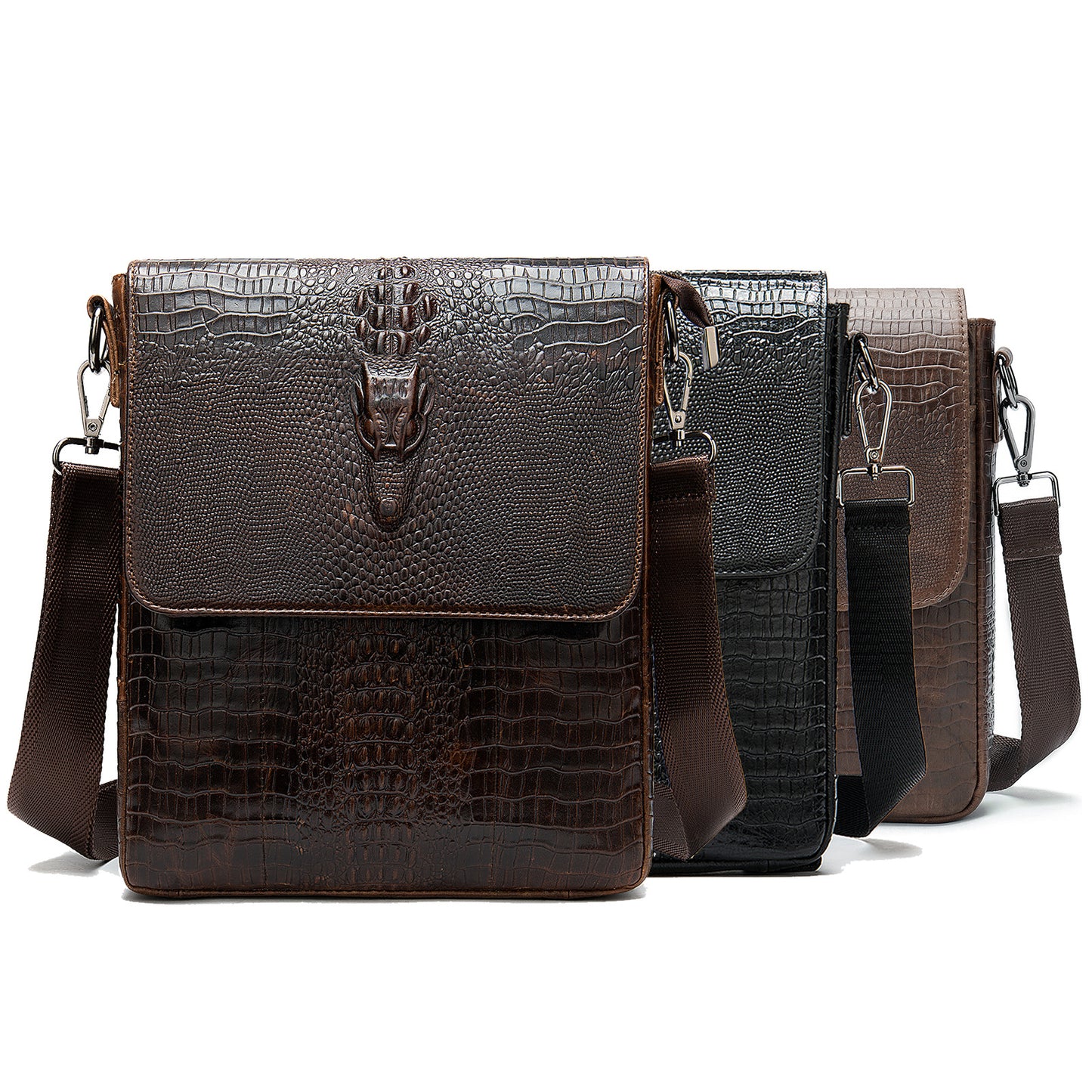 Men's First Layer Cowhide Vintage Cover Crocodile Pattern Men's Messenger Bags