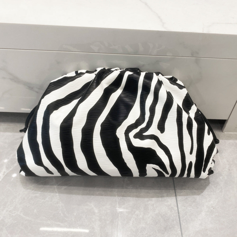 Women's Clip Pleated Cloud Zebra Pattern Hand Shoulder Bags