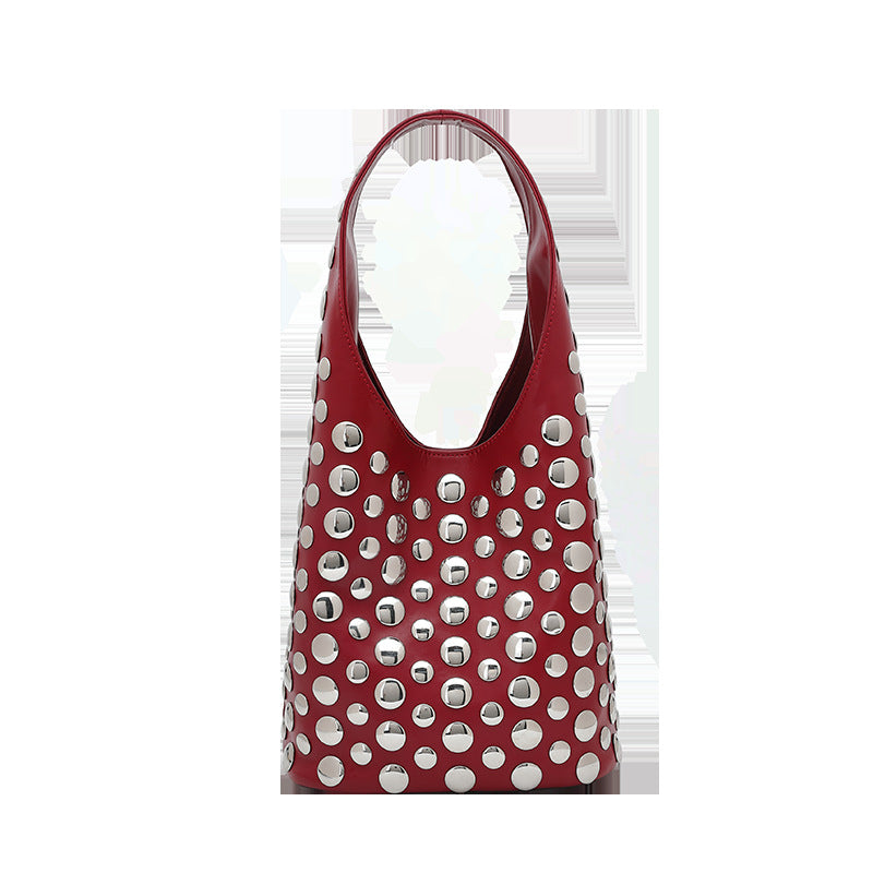 Women's Innovative Rivet Fashion Commuter Underarm Bucket Bags