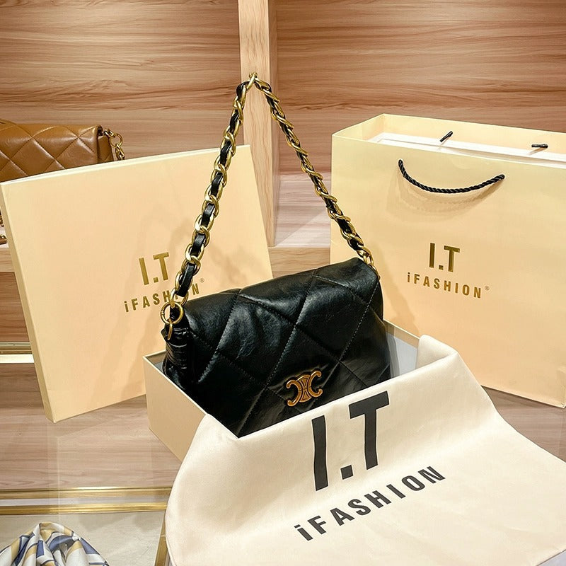 Women's Genuine Leather Diamond Chain High-grade Fashion Tote Bags