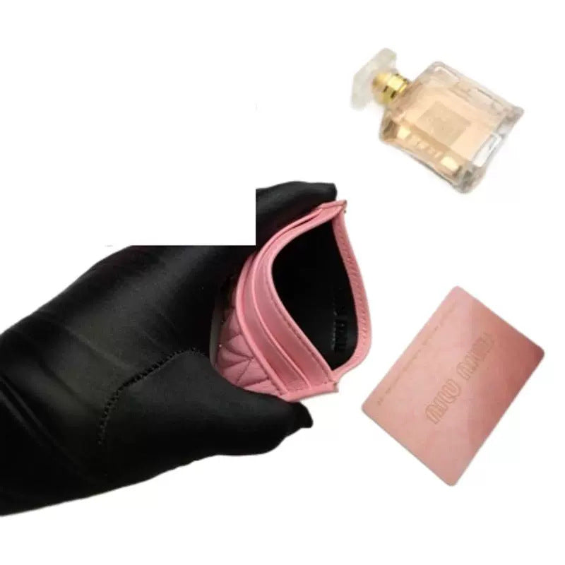 Genuine Leather Lambskin Clamp Fashion Letter Certificate Storage Card Holder
