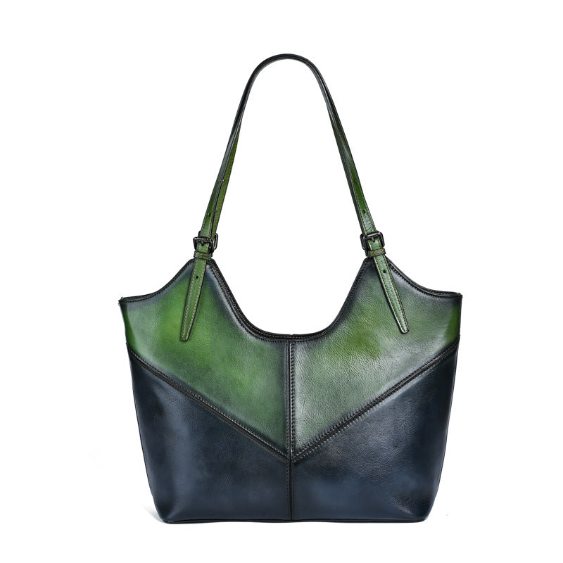 Women's Leather Contrast Color Handmade Large Capacity Shoulder Bags
