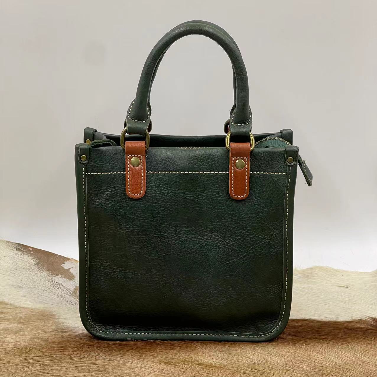 Women's Vegetable Tanning Leather Hand Holding Goddess Crossbody Bags