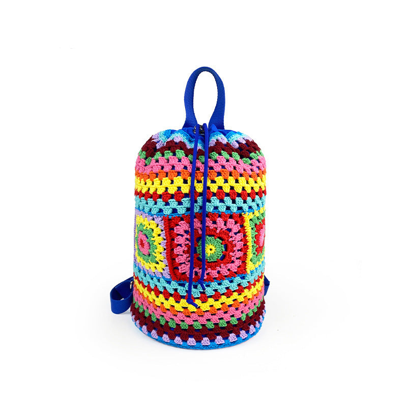 Fashion Drawstring Contrast Color Grandma Woven Crossbody Bags