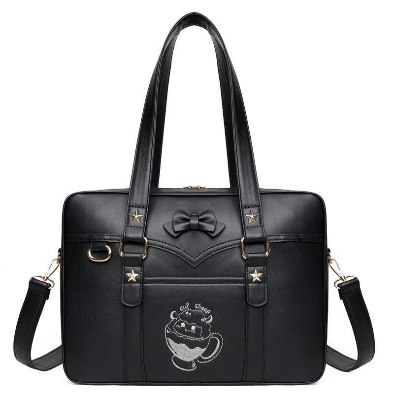 Cute Cartoon Embroidery Contrast Color Leisure Shoulder Bags