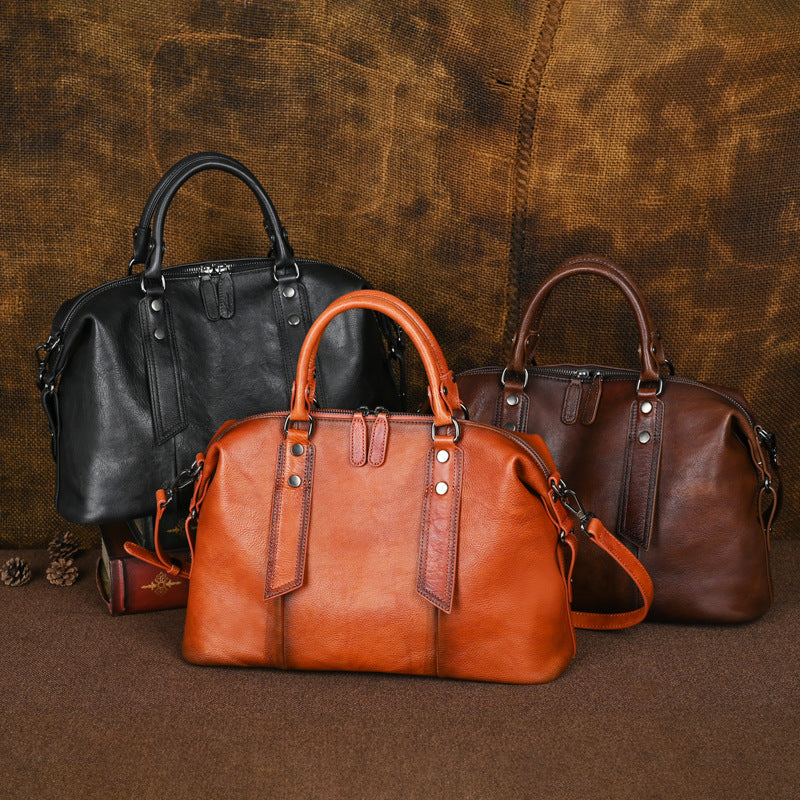 Women's Leather Retro Rub Colored Business Large Handbags