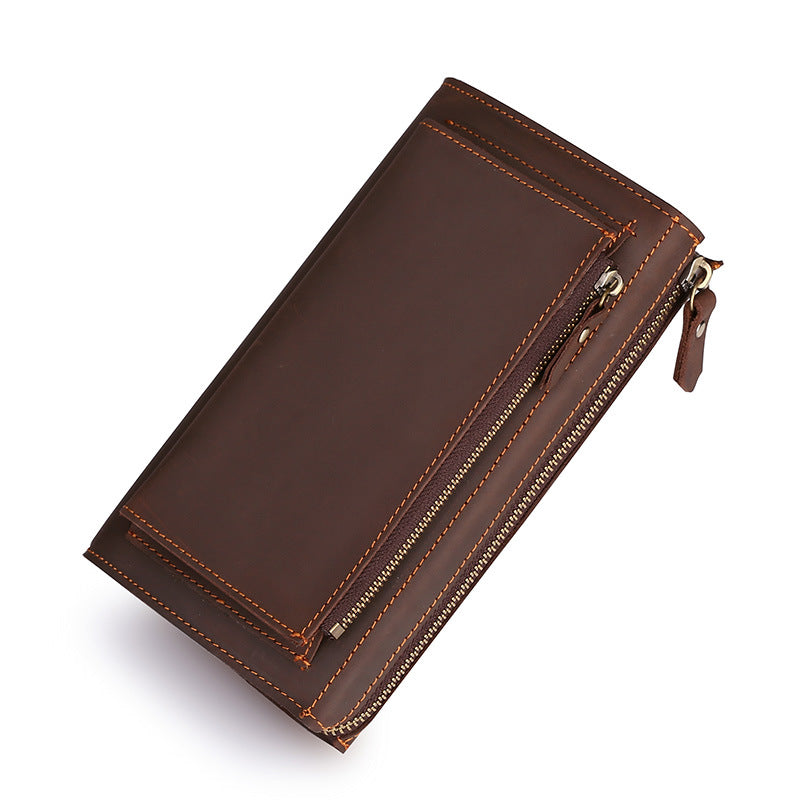 Men's Leather Long Zip Clutch Crazy Horse Phone Bags