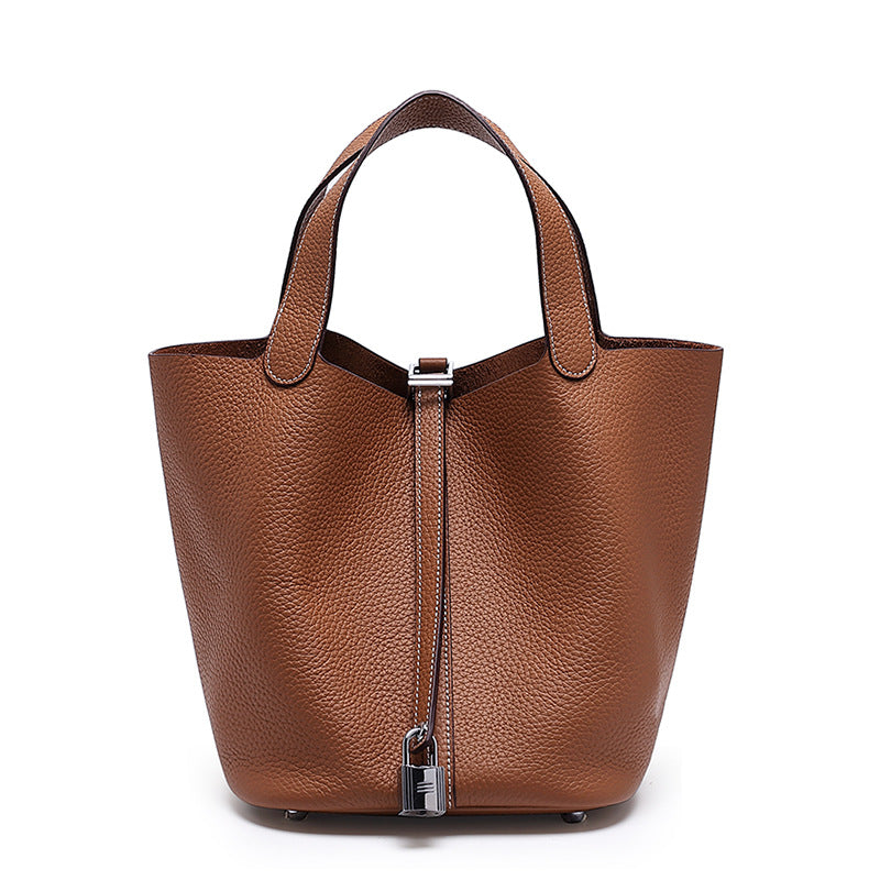 Women's High Quality Genuine Leather Vegetable Basket First Layer Cowhide Bucket Bags
