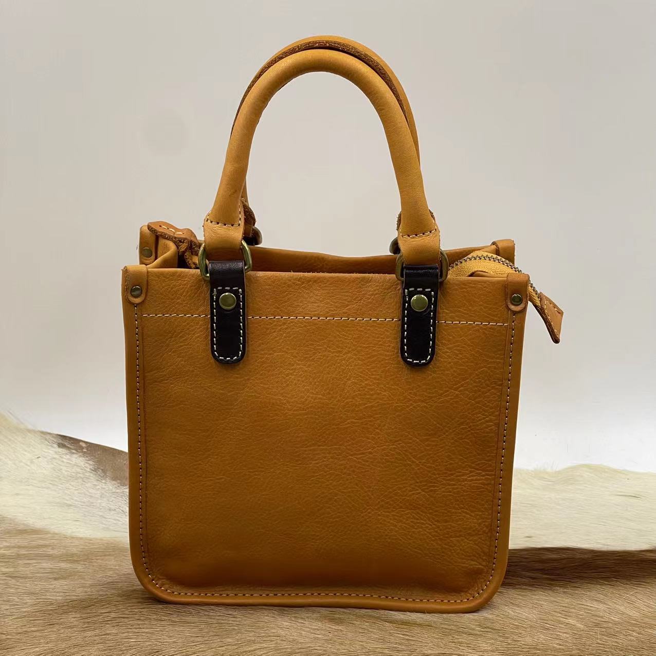 Women's Vegetable Tanning Leather Hand Holding Goddess Crossbody Bags