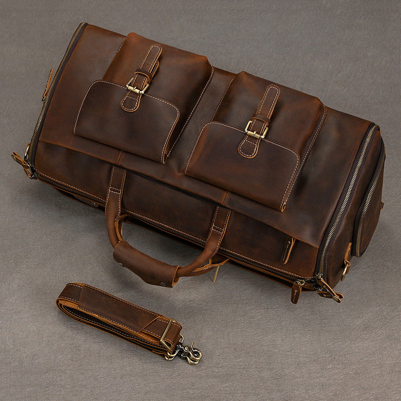 Retro Crazy Horse Leather Folding Suit Storage Luggage