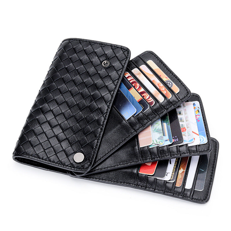 Women's & Men's Sheepskin Woven Large Capacity Genuine Leather Card Holder