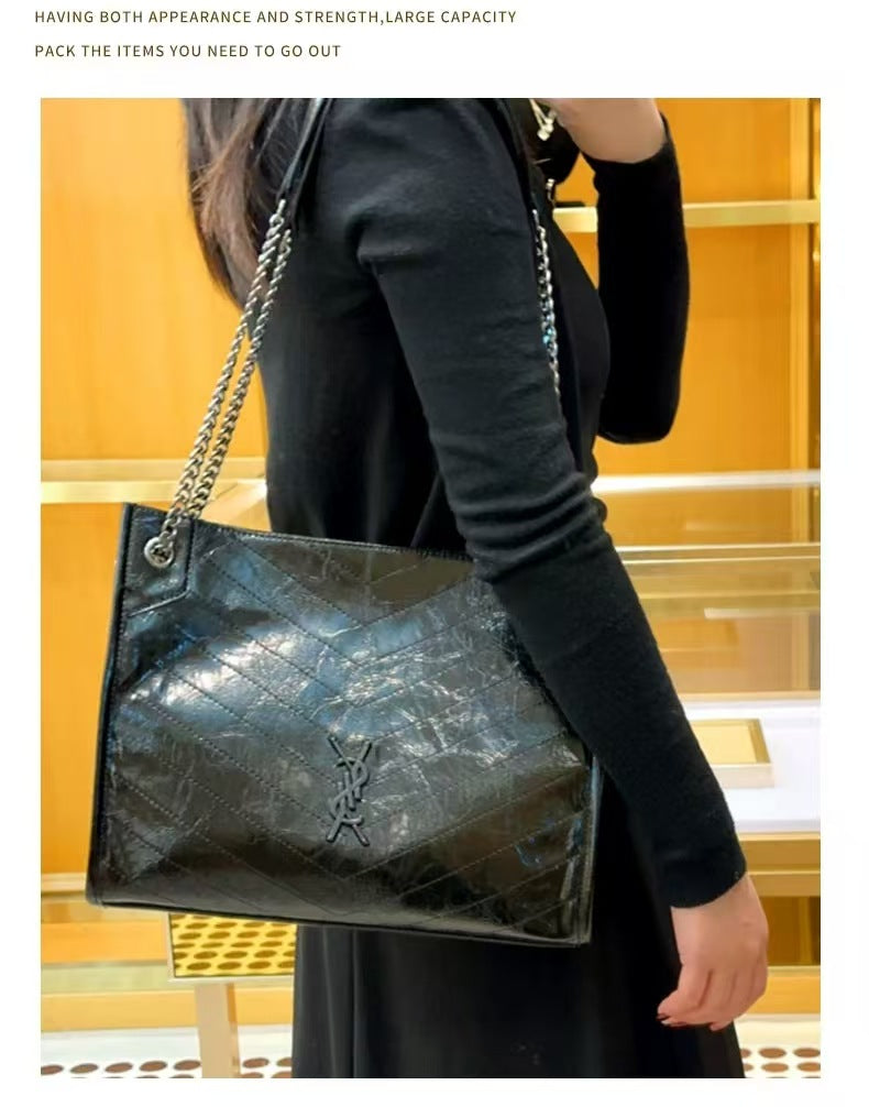 Large Genuine Leather Fashion Diamond Embroidery Tote Bags
