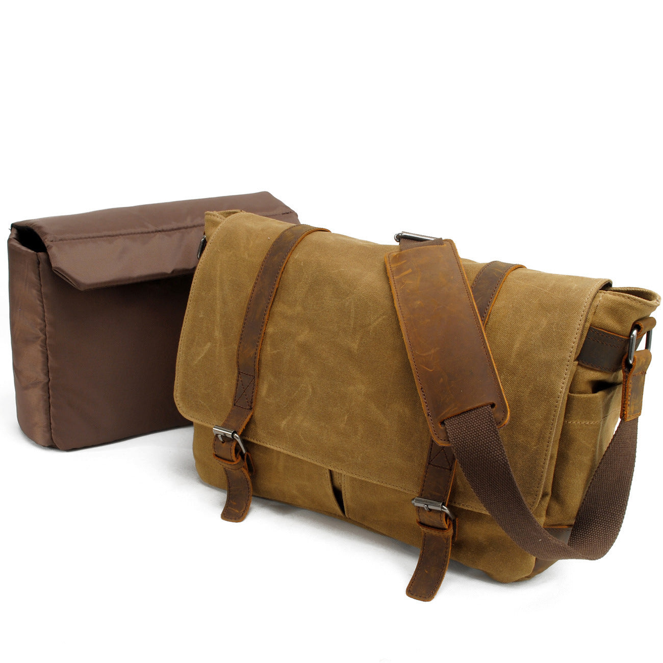 Men's Batik Canvas With Crazy Horse Genuine Shoulder Bags