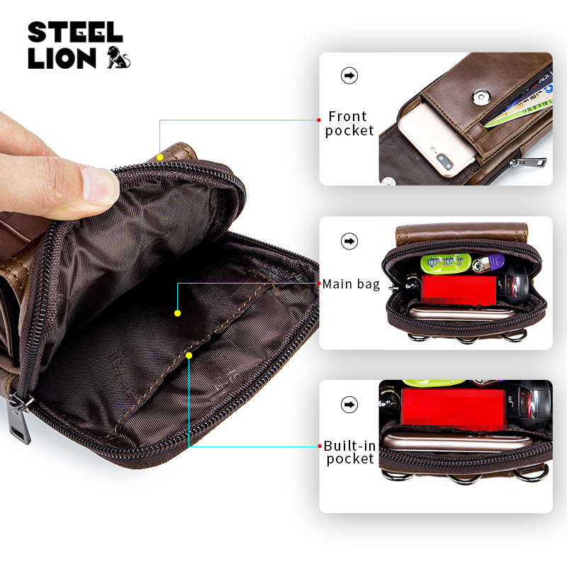 Men's Cowhide First Layer For Leather Men's Waist Packs