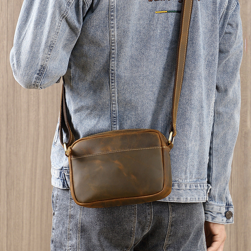 Men's Compact First Layer Cowhide Crazy Horse Men's Messenger Bags