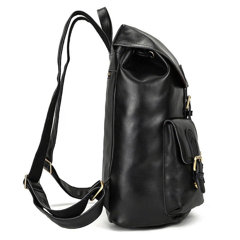 Women's & Men's & Leather Large Capacity Fashion Napa Black Can Backpacks