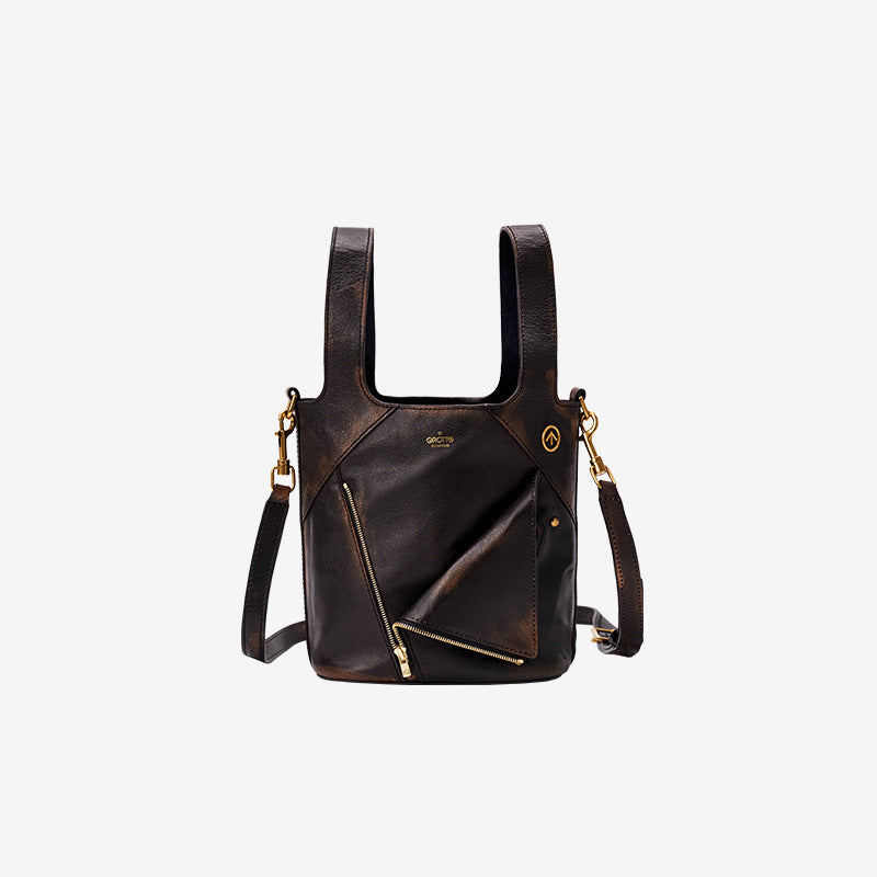 Leather Lapel Vegetable Basket Retro Large Handbags