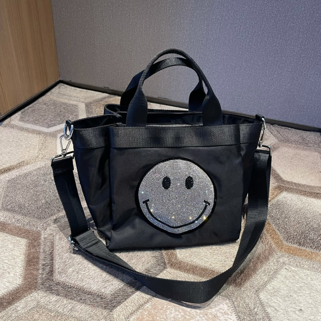 Women's Medium Smiley Face Simple Crystals Nylon Tote Bags
