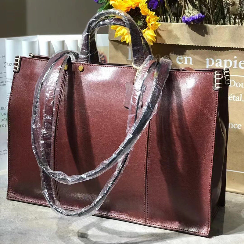 Women's Computer Vegetable Tanning Leather Large Capacity Fashion Shoulder Bags