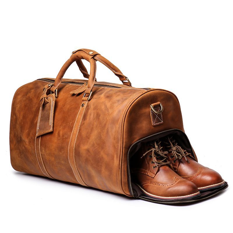 Women's & Men's & Retro Genuine Leather Portable Crazy Travel Bags
