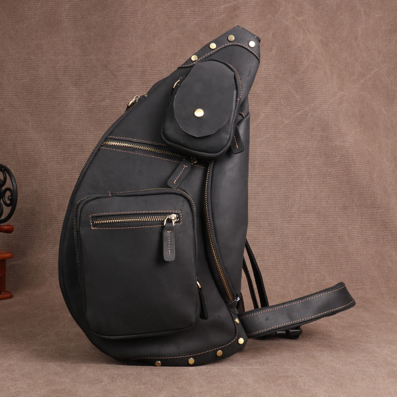 Men's Horse Leather Genuine Large Capacity First Layer Cowhide Riding Men's Chest Bags