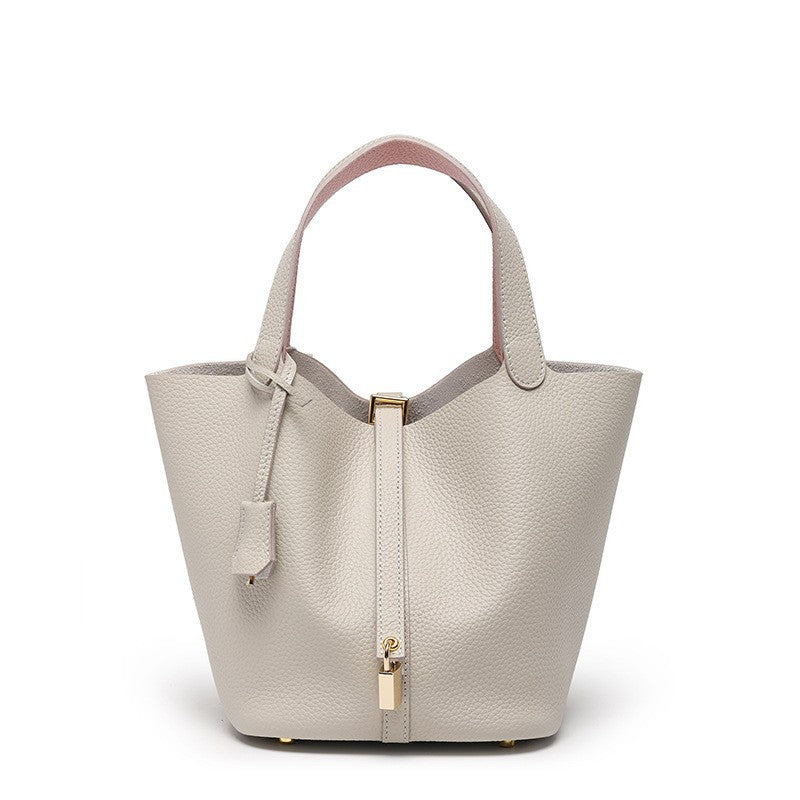 Women's High Quality Genuine Leather Vegetable Basket First Layer Cowhide Bucket Bags