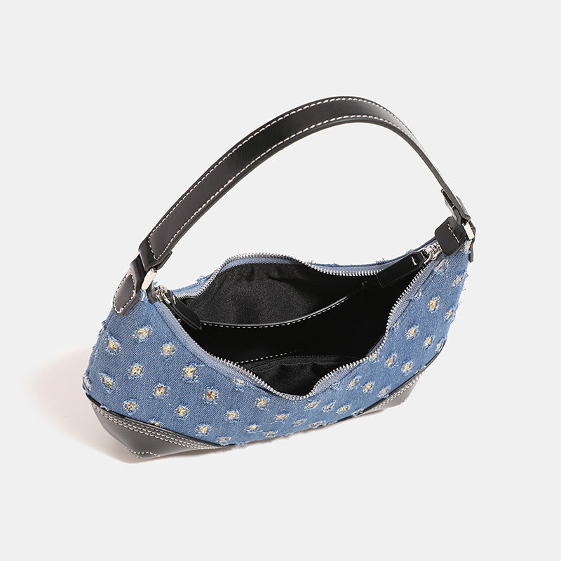 French Stick Female Advanced Texture Design Ripped Contrast Color Armpit Bags