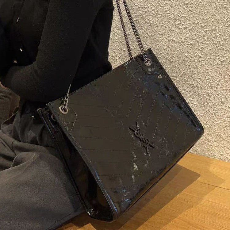 Large Genuine Leather Fashion Diamond Embroidery Tote Bags