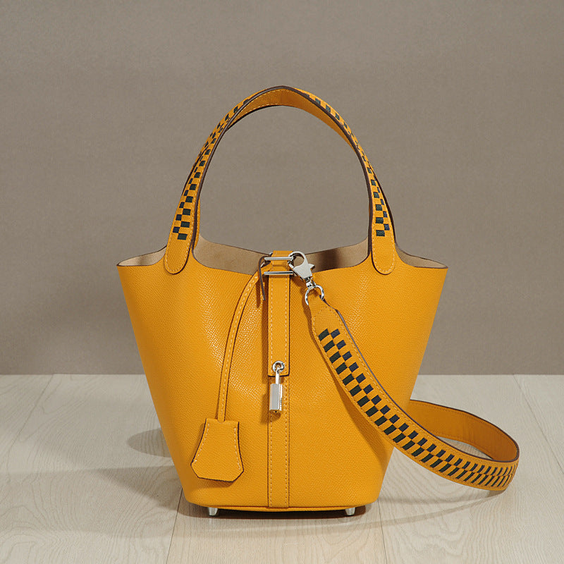 Women's Layer Cowhide Vegetable Basket Dignified Goddess Shoulder Bags