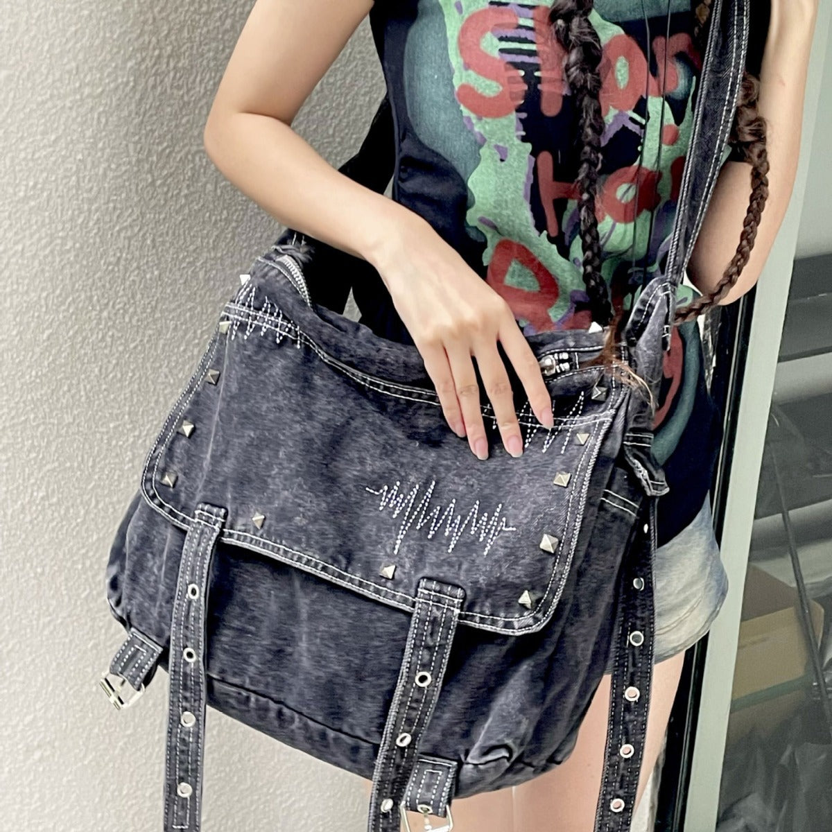 Retro Street Denim Canvas Large Capacity Shoulder Bags