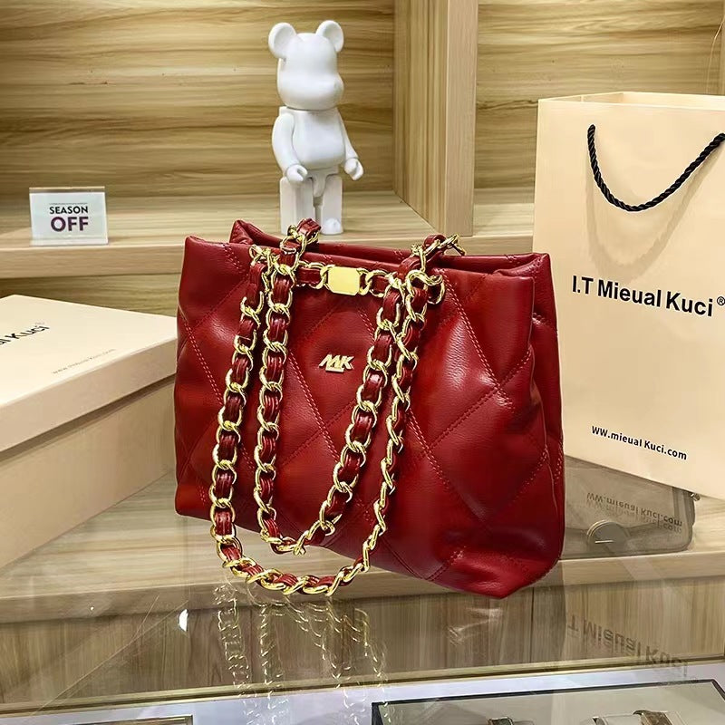 Women's Gift Genuine Leather Classic Style Rhombus Shoulder Bags