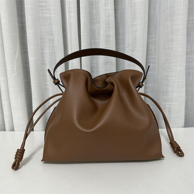 Women's Soft Cowhide Drawstring Lucky Large Size Bucket Bags