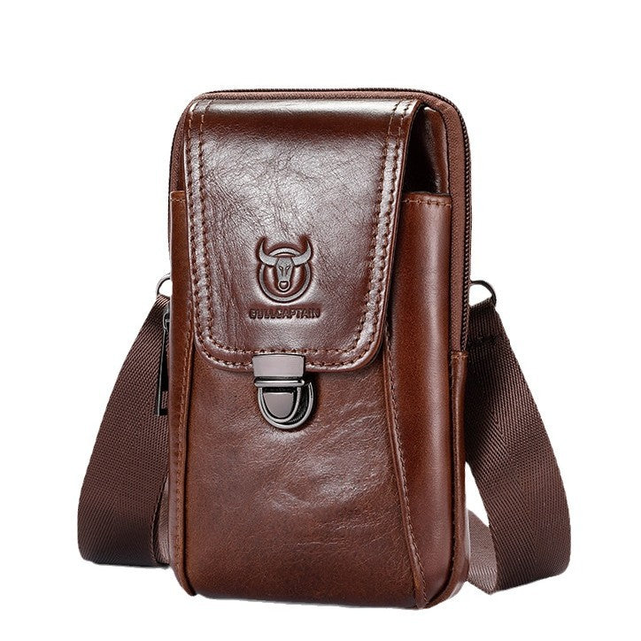 Men's Bull Captain Leather Wear Mobile Pouch Men's Waist Packs